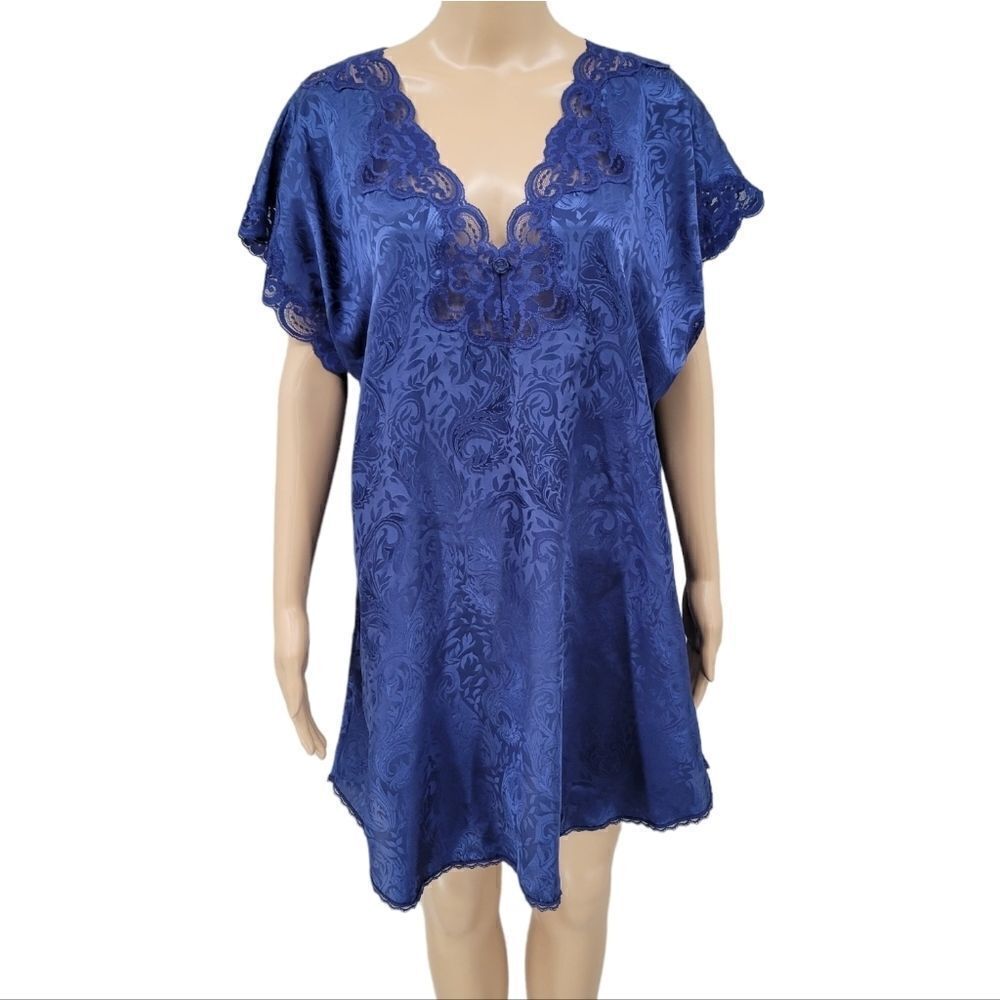 Lucie Ann II Vintage Blue Jacquard Lace Trim Nightgown